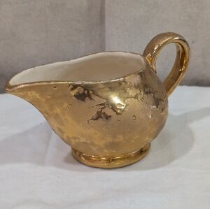 Vintage 1950's MCM white ceramic 24k gold plated raised embossed creamer dish